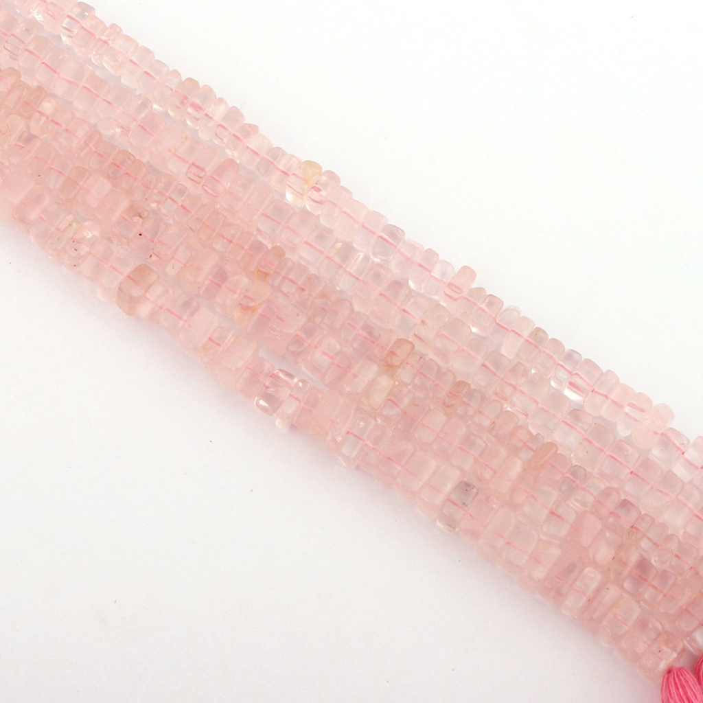 Natural Rose Quartz Square Shape 4-6mm Handmade Gemstone Beads
