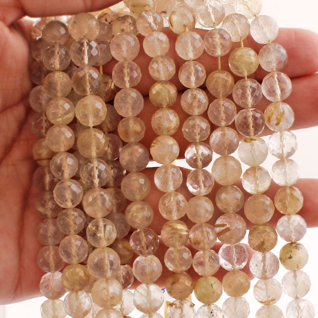 Faceted Golden Rutile Balls Shape Strands For Jewelry Making