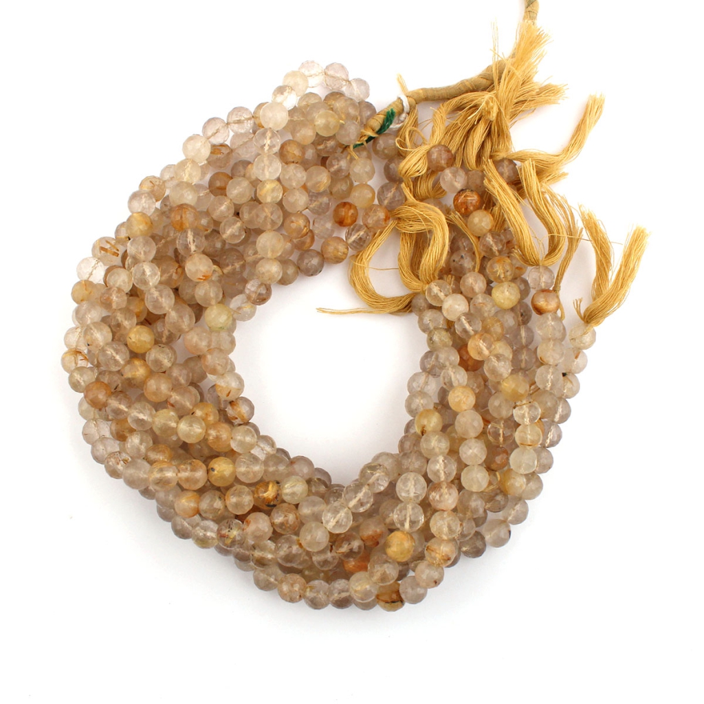 Faceted Golden Rutile Balls Shape Strands For Jewelry Making