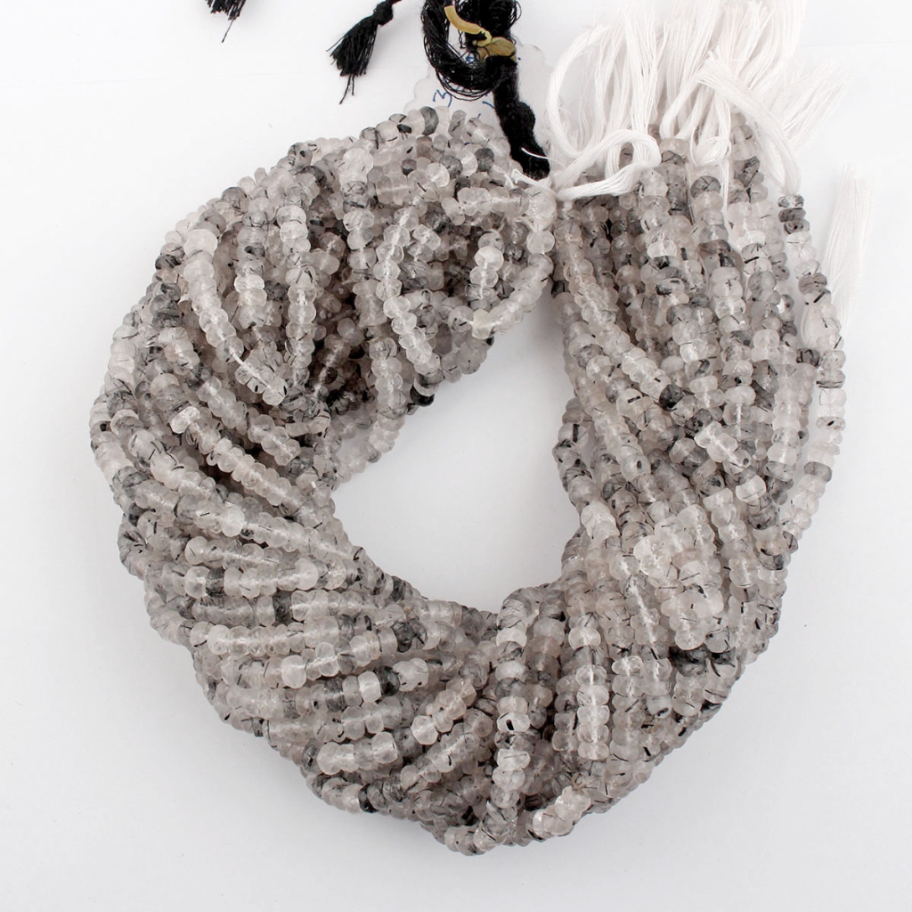 Wholesale Black Rutile Quartz Round Faceted Gemstone Beads 13"