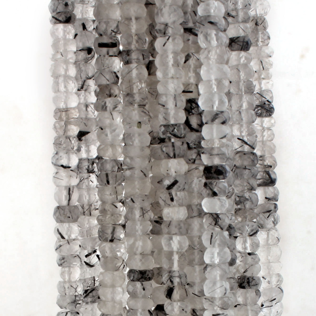 Wholesale Black Rutile Quartz Round Faceted Gemstone Beads 13"