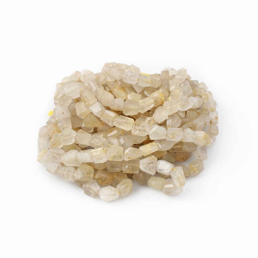 Natural Golden Rutile Quartz Faceted Tumbled Beads 10-15mm for Jewelry Making, Gemstone Beads