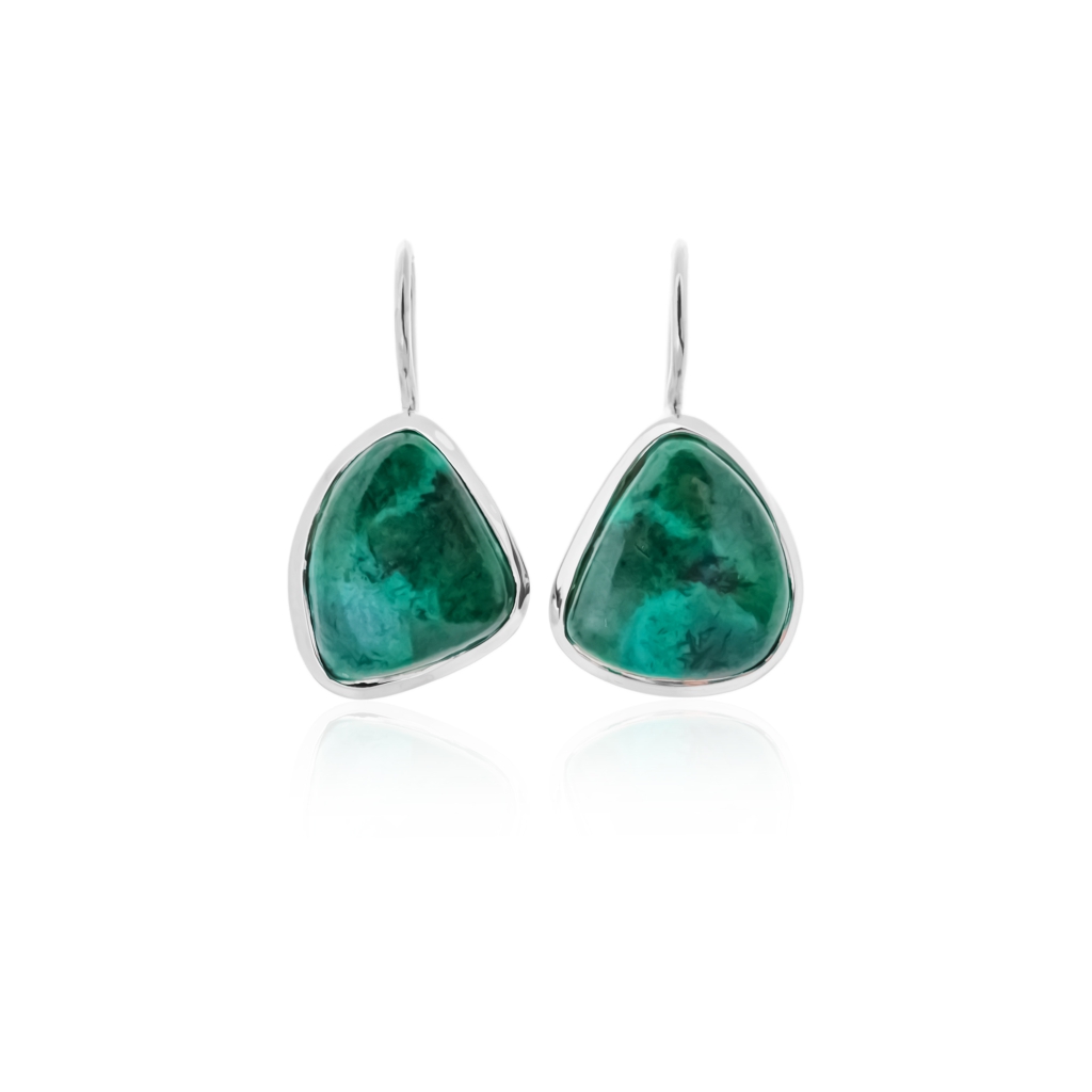 Natural Chrysocolla Gemstone Dangle Sterling Silver Women Earrings