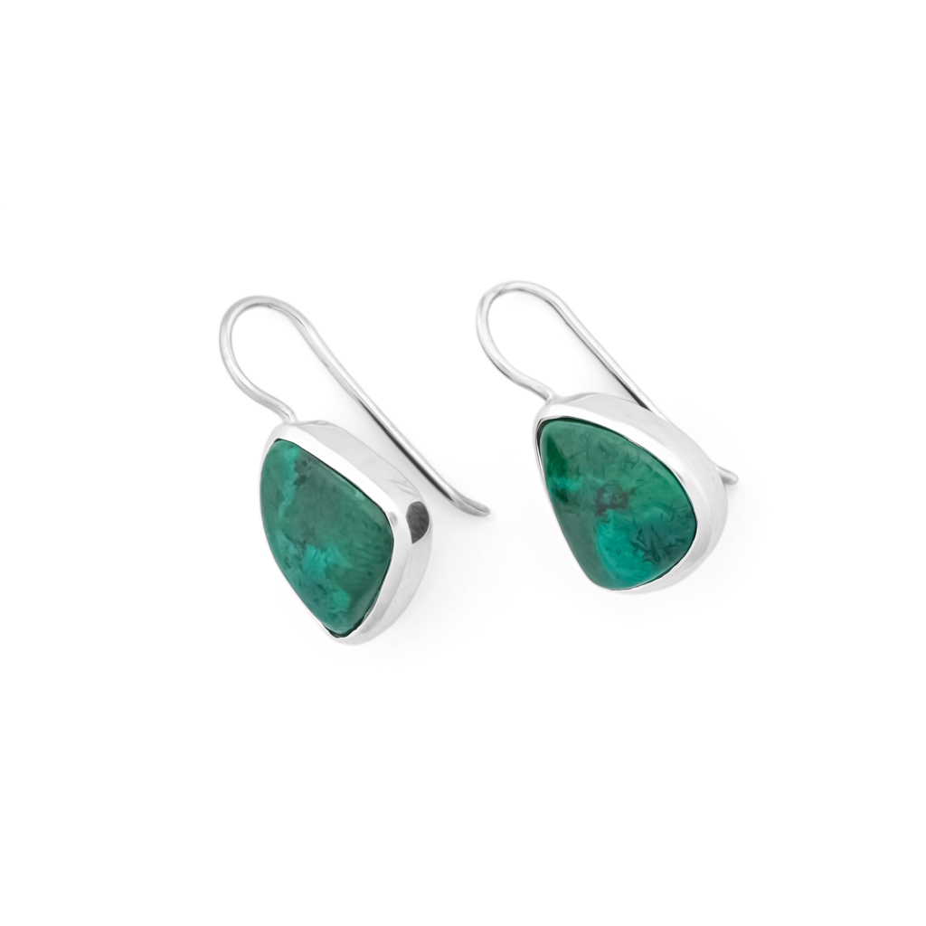 Natural Chrysocolla Gemstone Dangle Sterling Silver Women Earrings