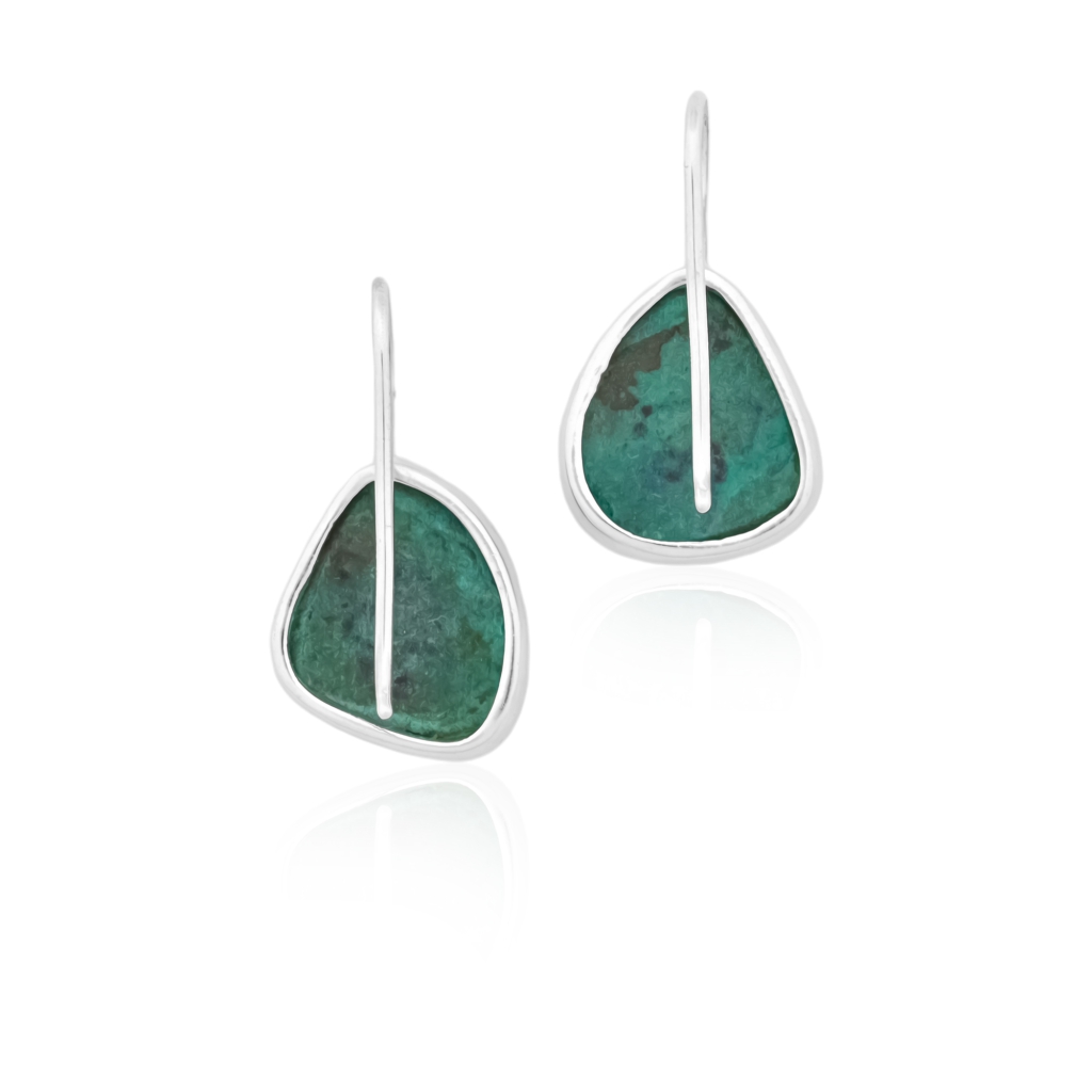 Natural Chrysocolla Gemstone Dangle Sterling Silver Women Earrings