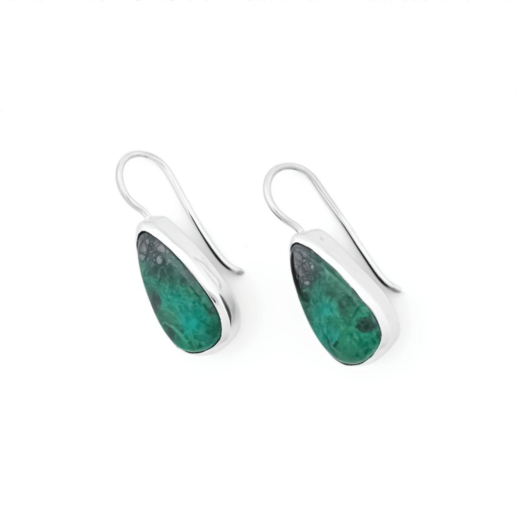 Natural Chrysocolla Gemstone Dangle Sterling Silver Women Earrings