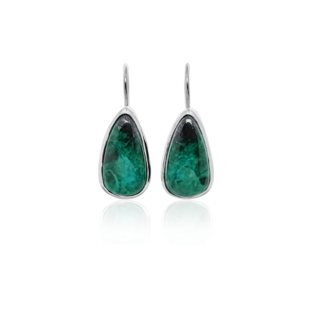 Natural Chrysocolla Gemstone Dangle Sterling Silver Women Earrings