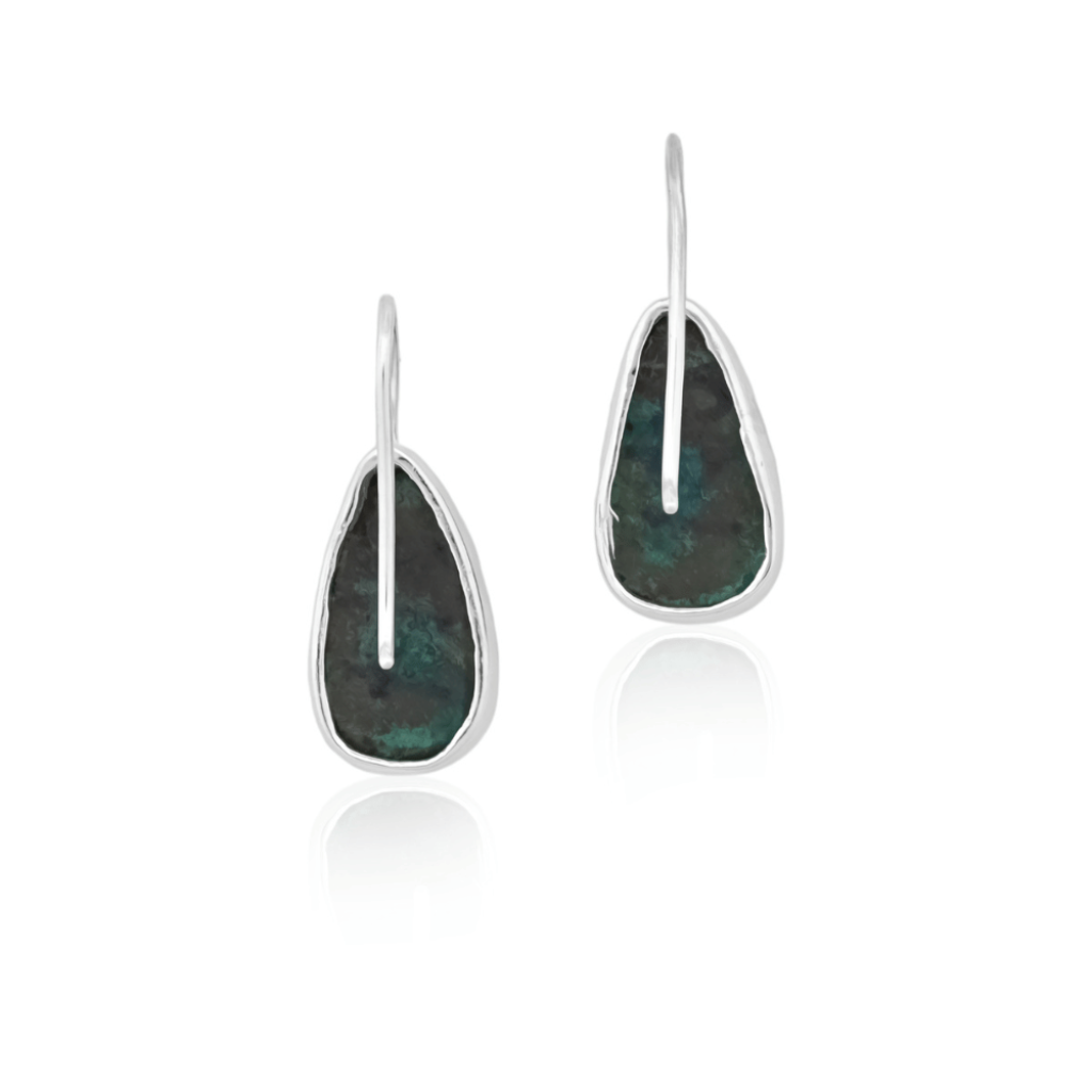 Natural Chrysocolla Gemstone Dangle Sterling Silver Women Earrings