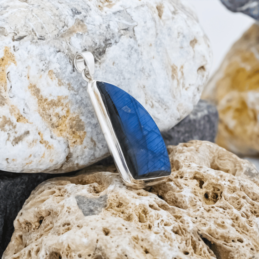 Natural Labradorite Fancy Shape Sterling Silver Pendant Necklace