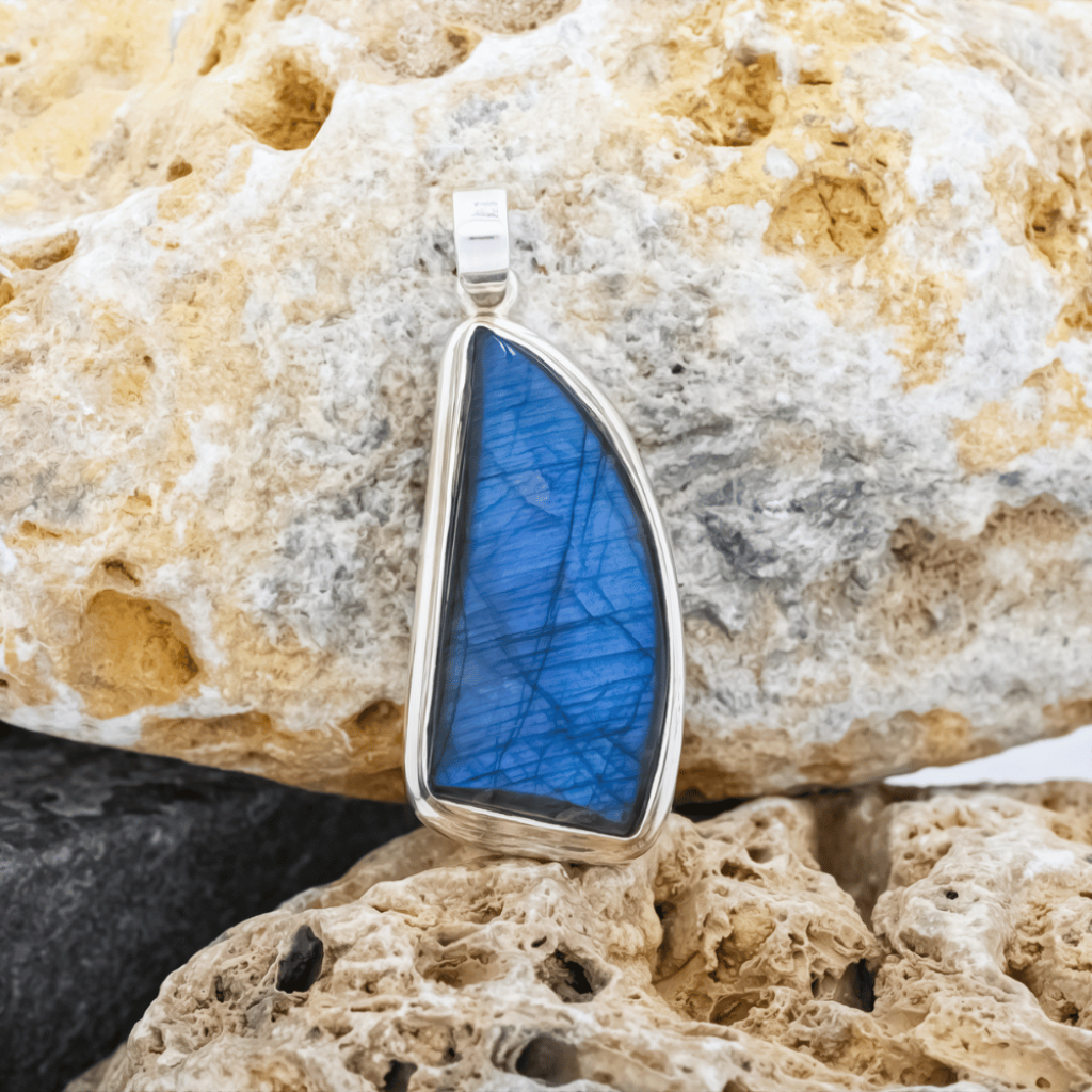 Natural Labradorite Fancy Shape Sterling Silver Pendant Necklace