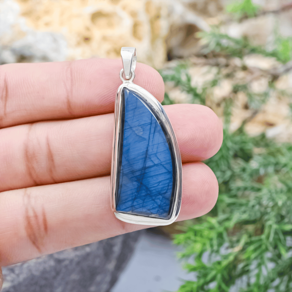 Natural Labradorite Fancy Shape Sterling Silver Pendant Necklace