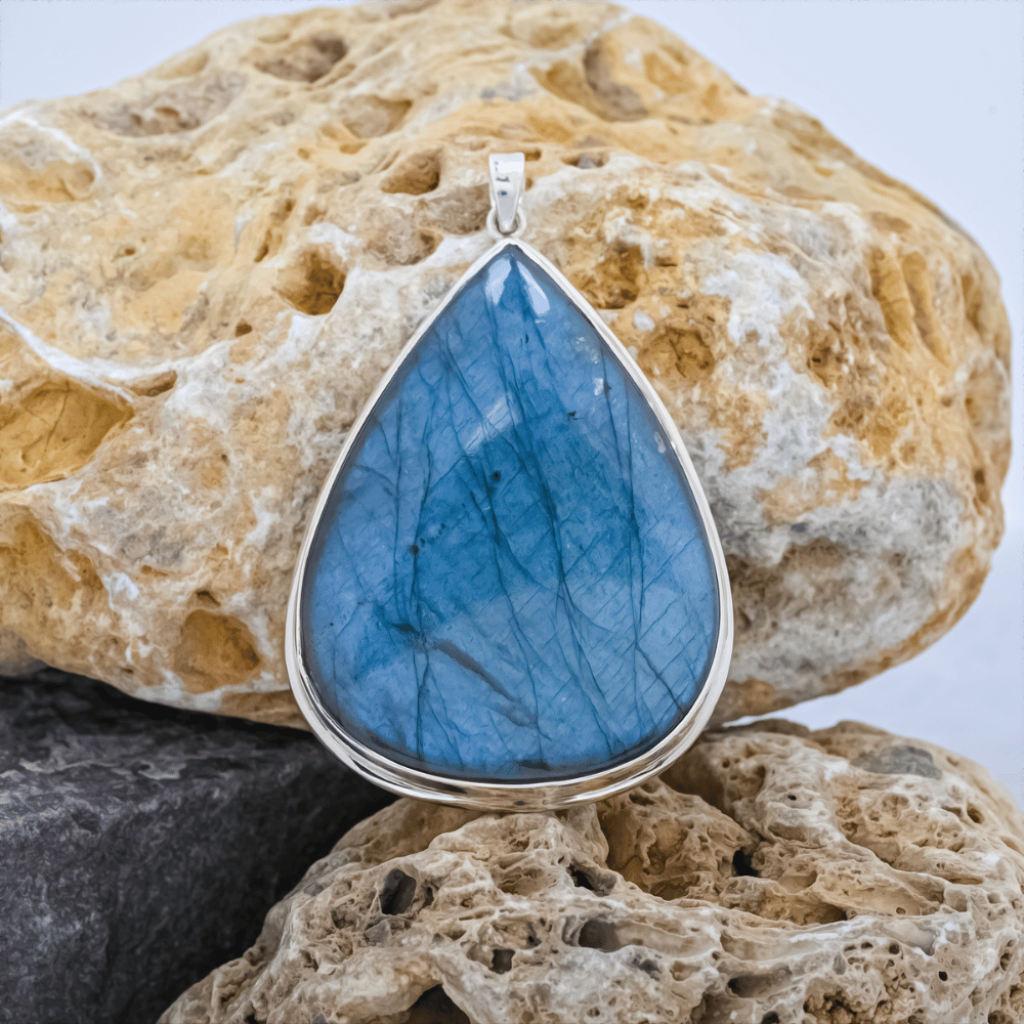 Natural Labradorite Pear Sterling Silver Pendant Jewellery