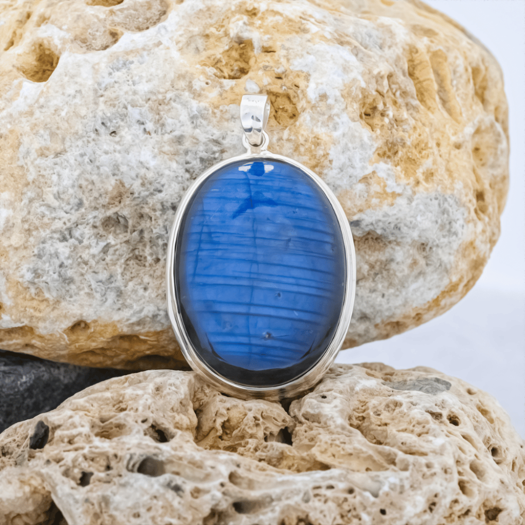Natural Labradorite Oval Shaped Sterling Silver Pendant Jewelry