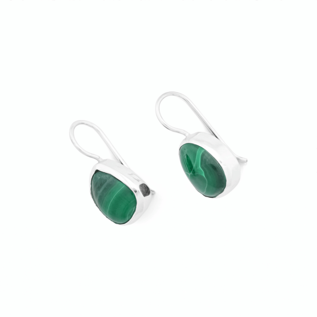 Natural Green Malachite Gemstone Dangle Sterling Silver Women Earrings