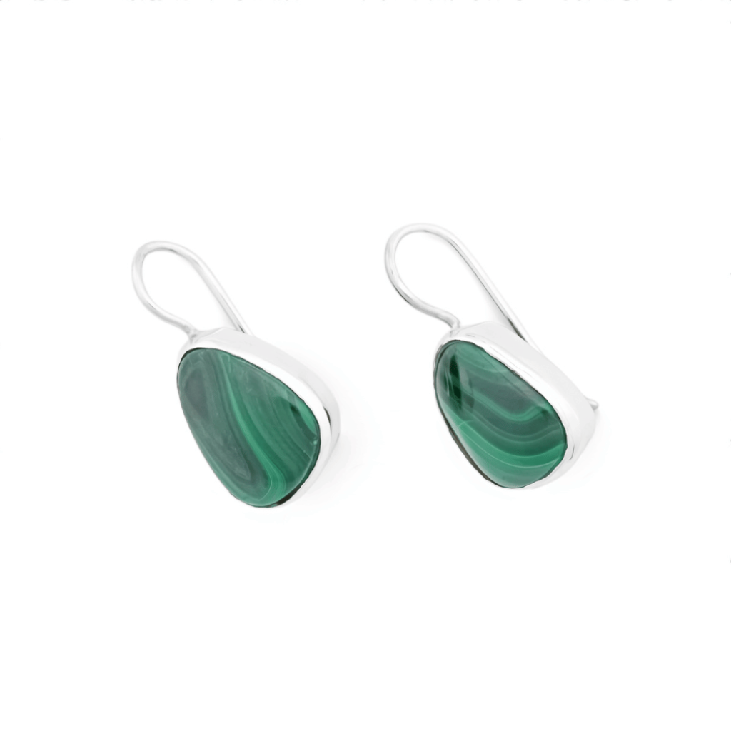 Natural Green Malachite Gemstone Dangle Sterling Silver Women Earrings