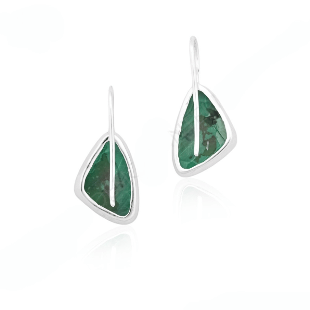 Natural Green Malachite Gemstone Dangle Sterling Silver Women Earrings