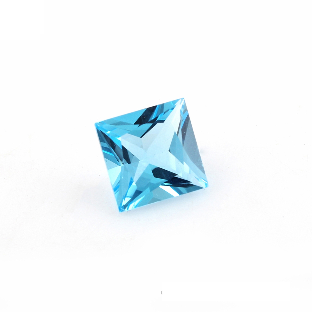 9mm Square Shape Faceted Swiss Blue Topaz Loose Gemstone