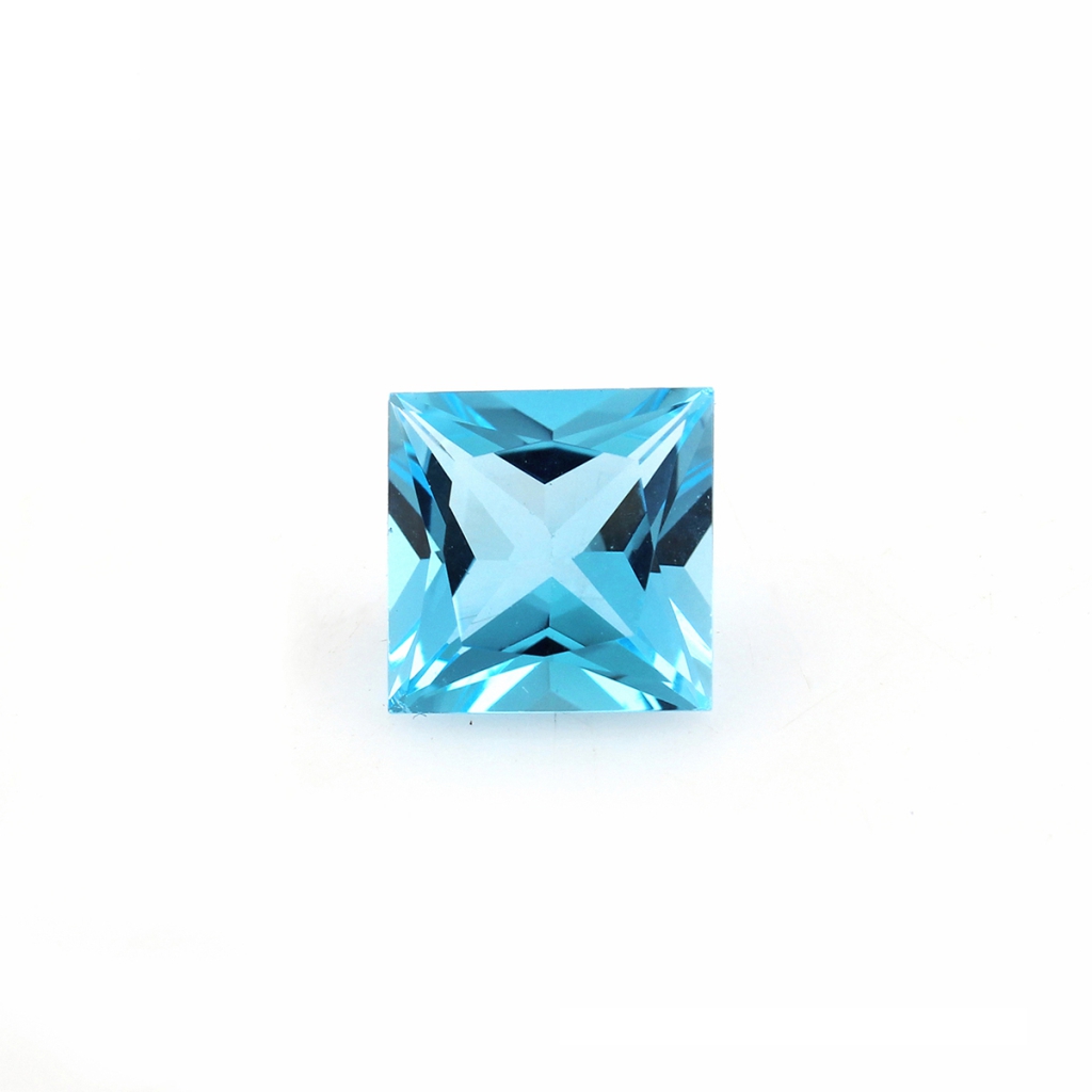 9mm Square Shape Faceted Swiss Blue Topaz Loose Gemstone