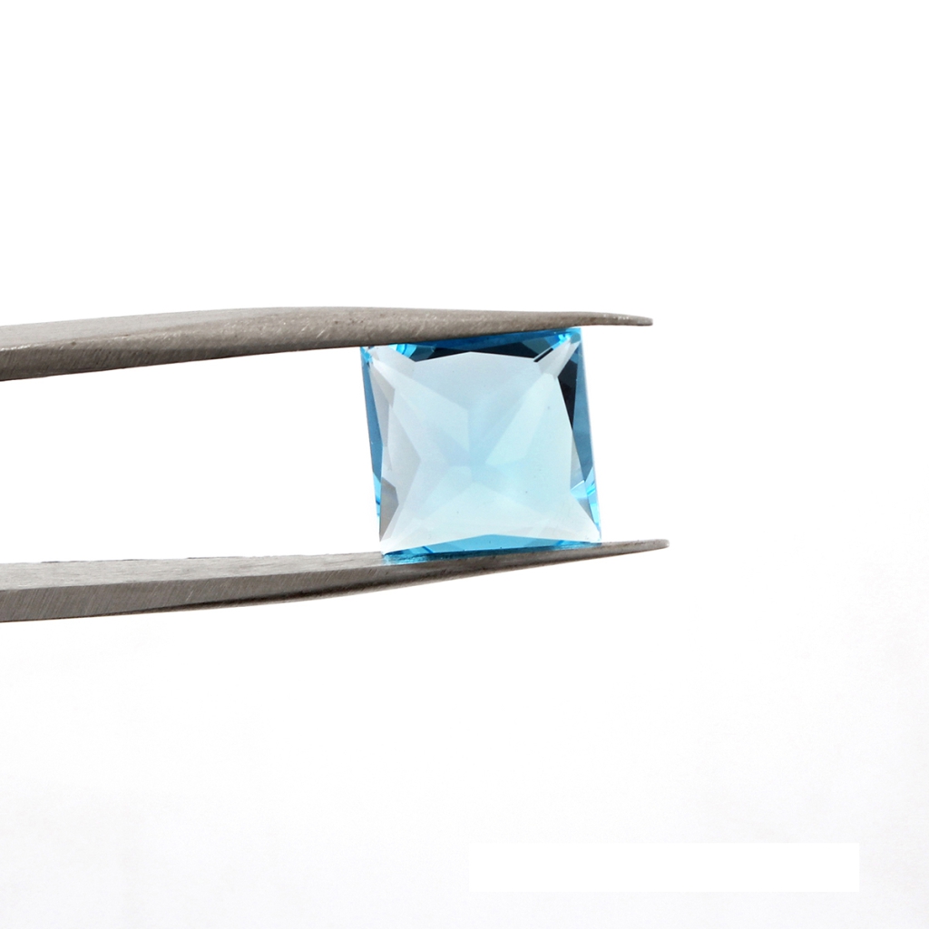 9mm Square Shape Faceted Swiss Blue Topaz Loose Gemstone