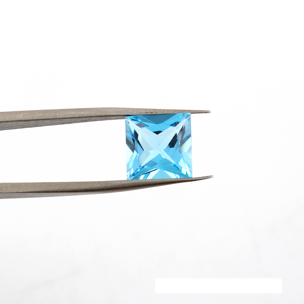 9mm Square Shape Faceted Swiss Blue Topaz Loose Gemstone