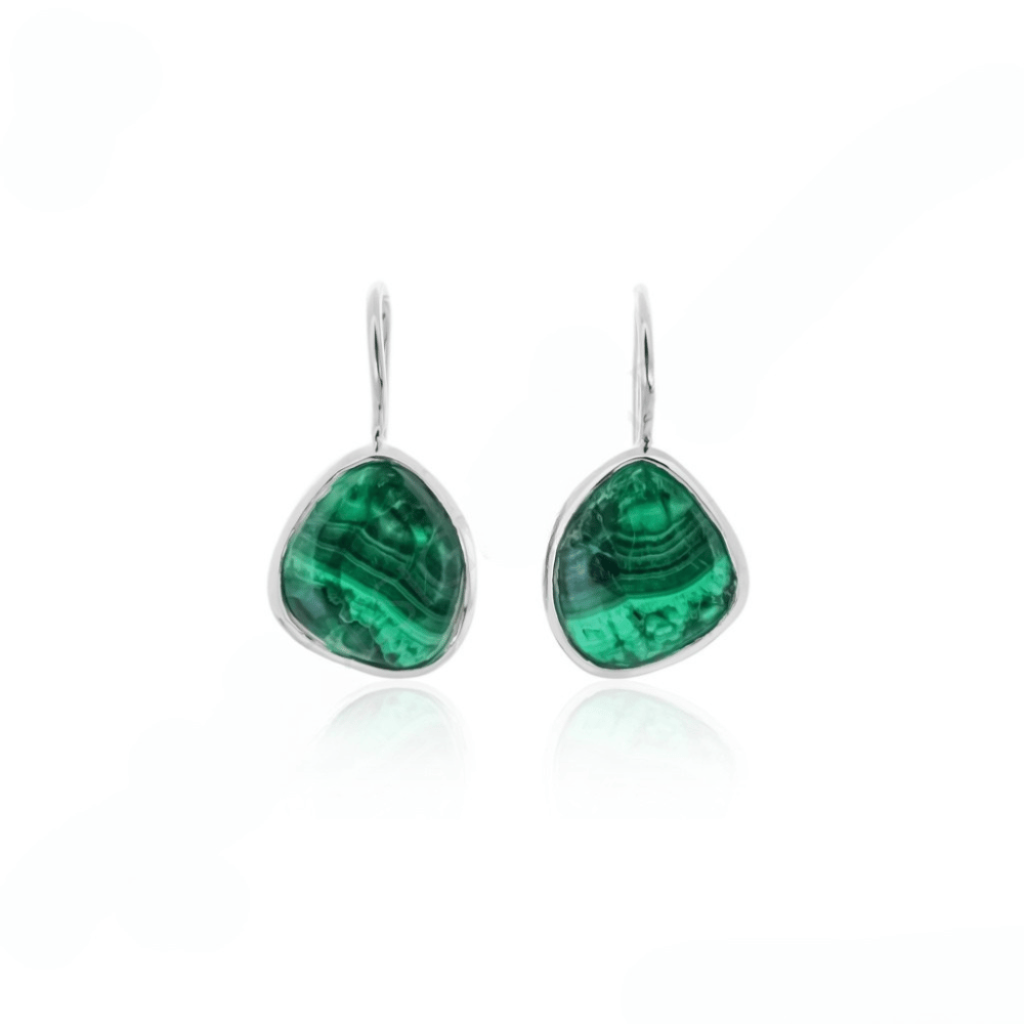 Natural Green Malachite Gemstone Dangle Sterling Silver Women Earrings