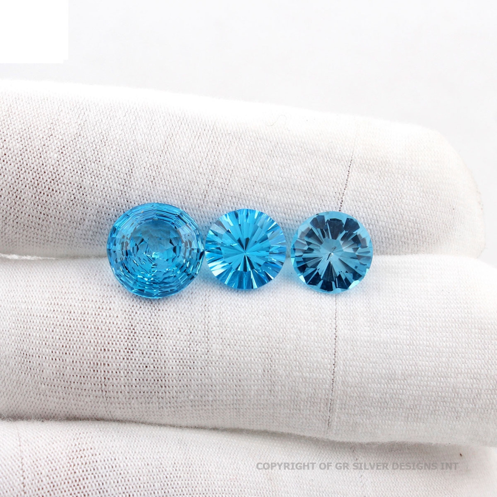 Natural Swiss Blue Topaz Round cut Faceted Loose Gemstone