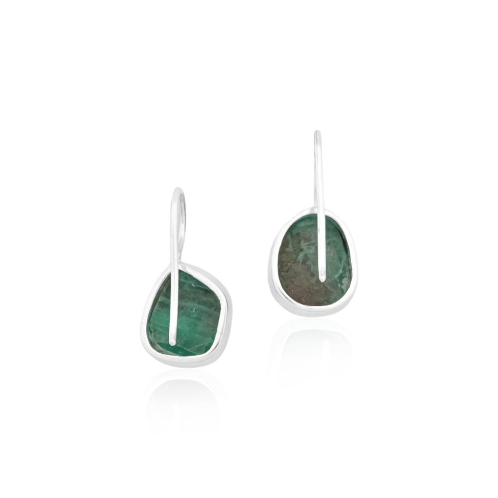 Natural Green Malachite Gemstone Dangle Sterling Silver Women Earrings