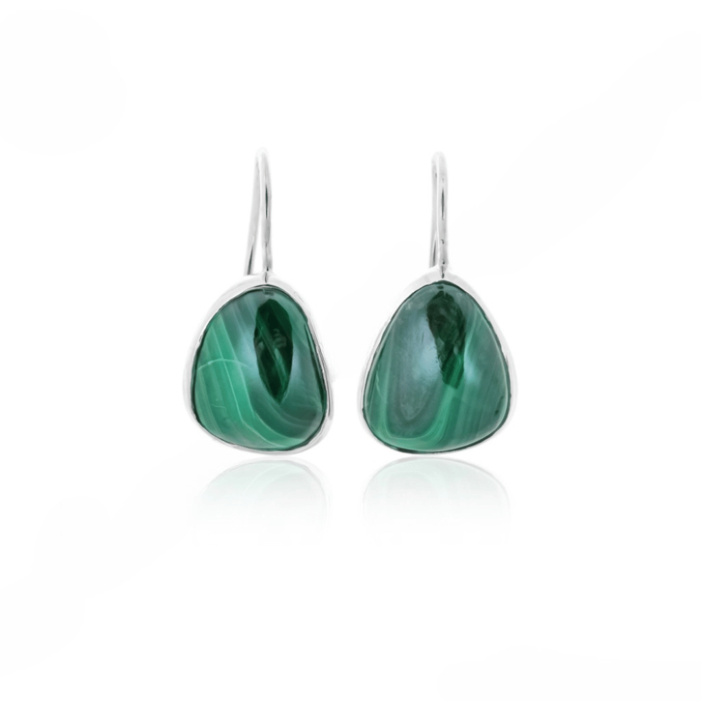 Natural Green Malachite Gemstone Dangle Sterling Silver Women Earrings