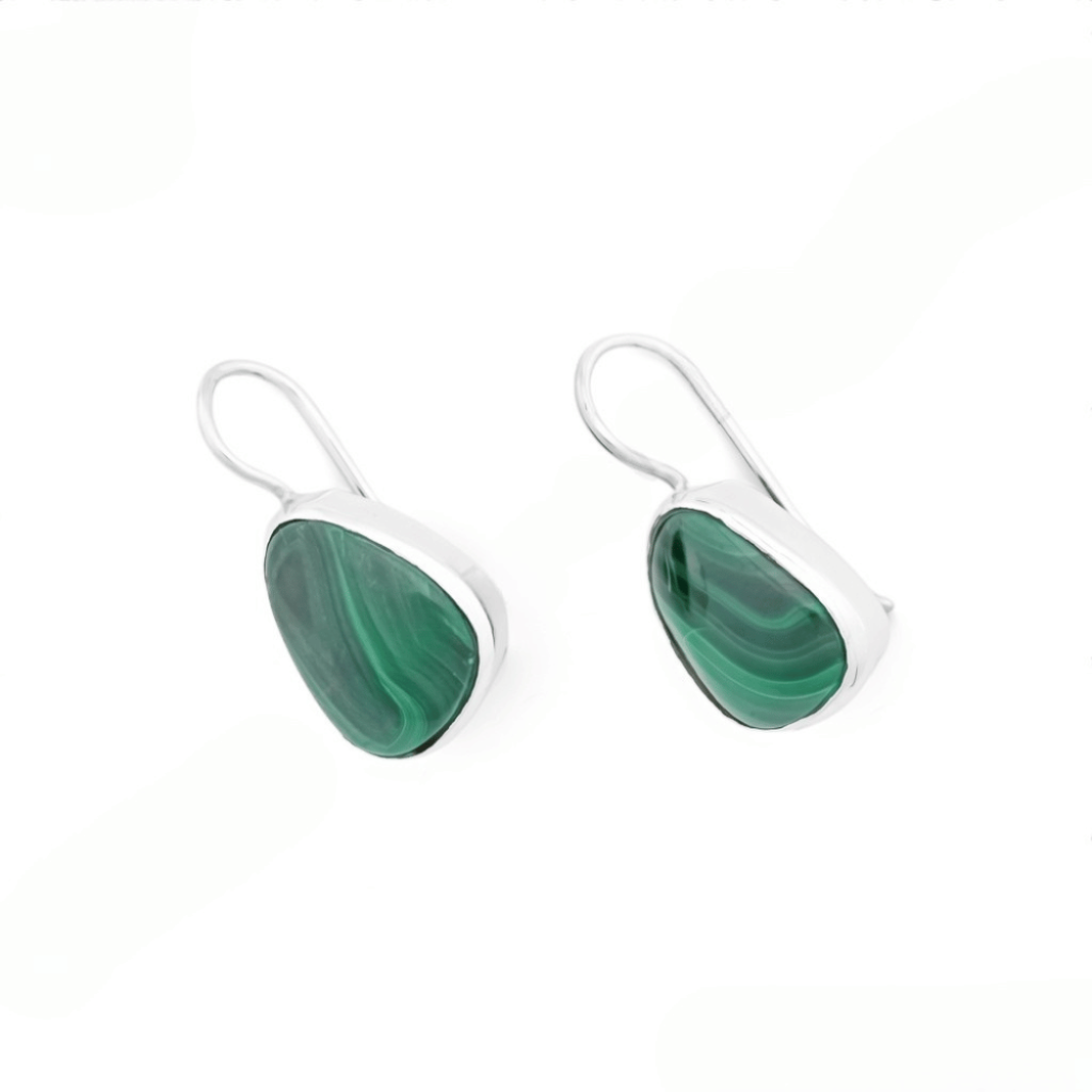 Natural Green Malachite Gemstone Dangle Sterling Silver Women Earrings