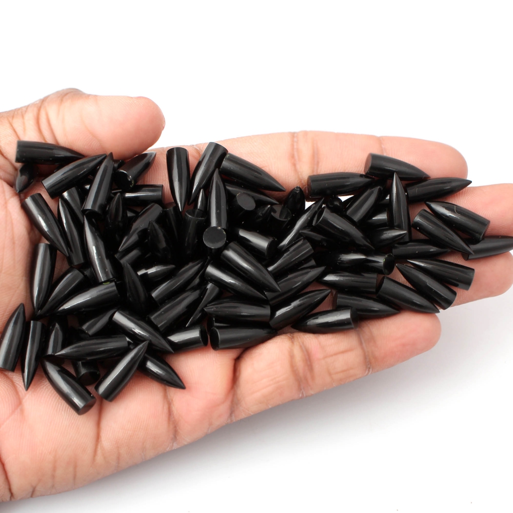 Natural Black Onyx Pointed Smooth Bullet Shape Gemstone