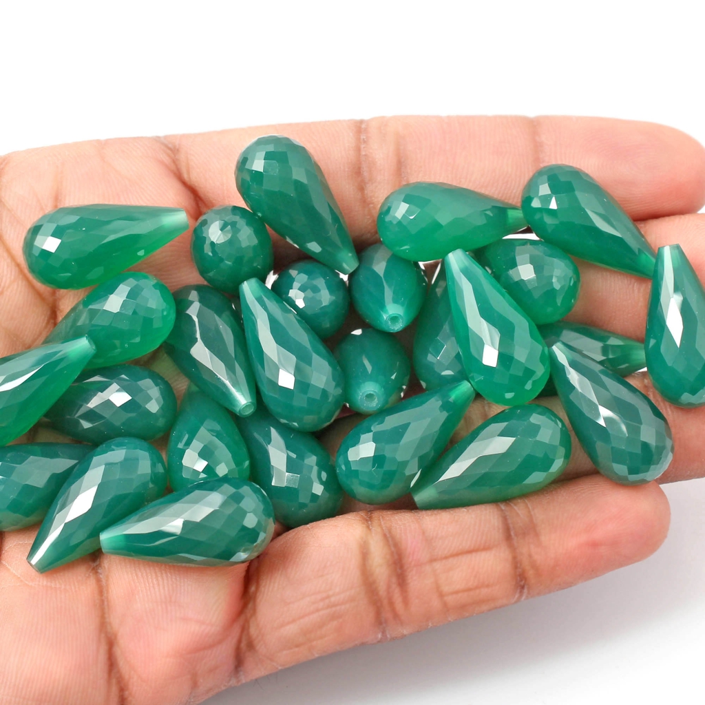 Natural Green Onyx Faceted Teardrop Shape Briolette Cut Loose Gemstone