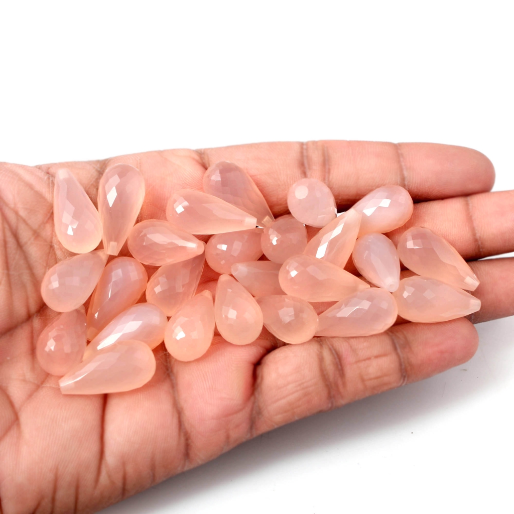 Natural Rose Quartz Faceted Teardrop Shape Briolette Cut Loose Gemstone