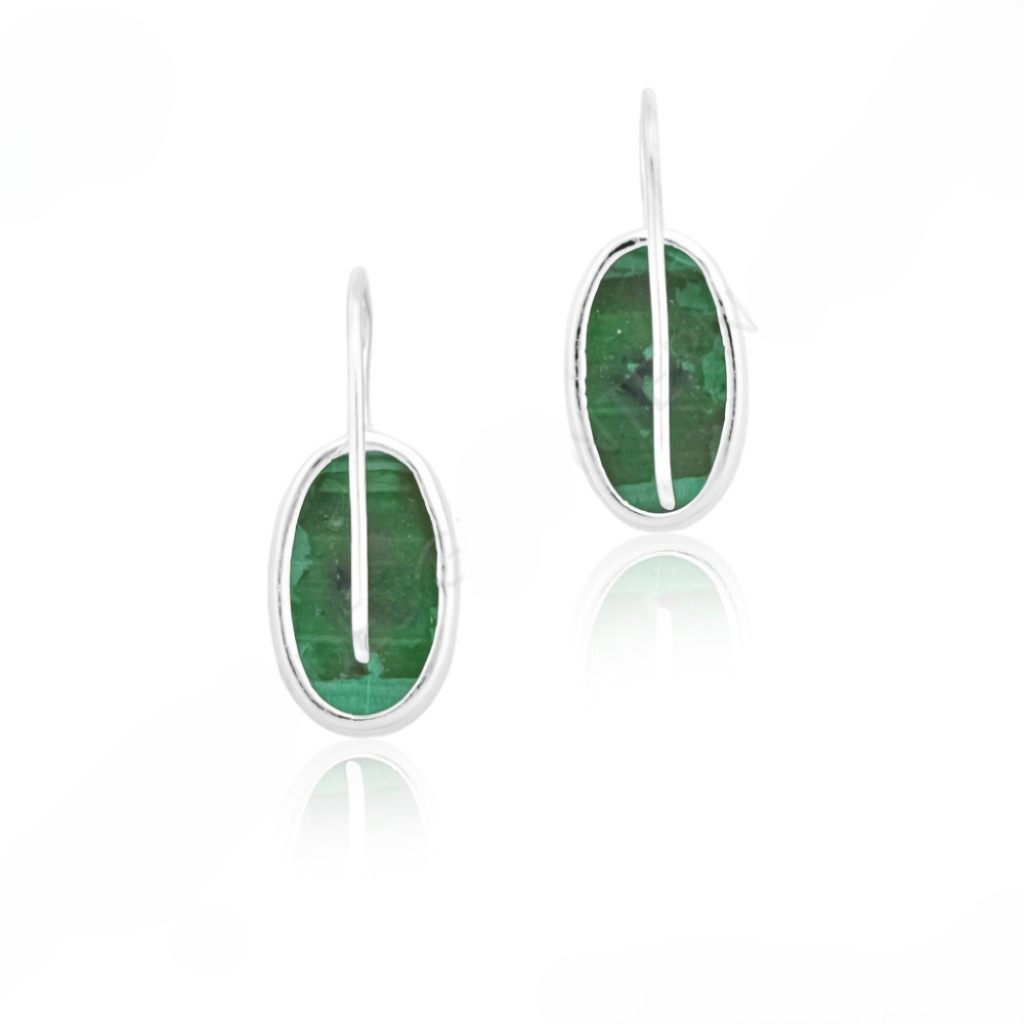 Natural Green Malachite Gemstone Dangle Sterling Silver Women Earrings