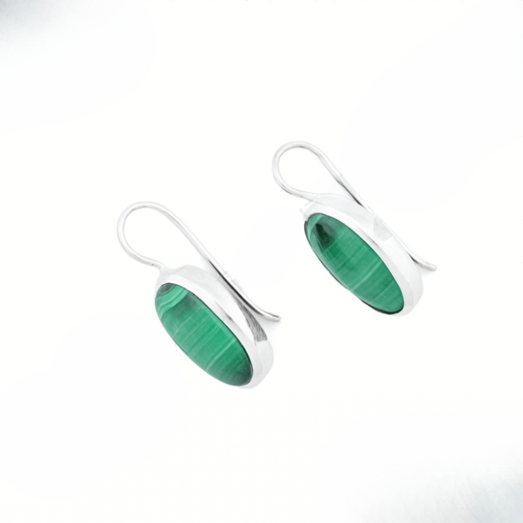 Natural Green Malachite Gemstone Dangle Sterling Silver Women Earrings
