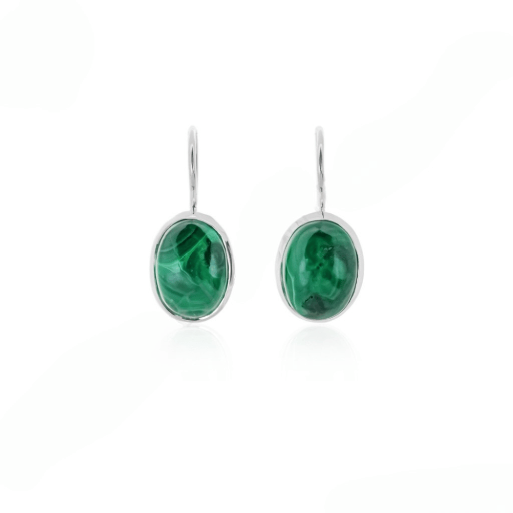 Natural Green Malachite Gemstone Dangle Sterling Silver Women Earrings