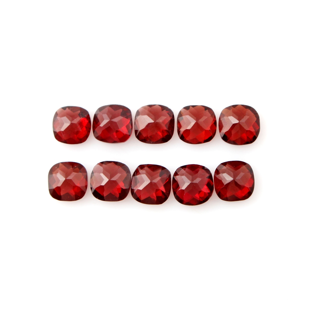 Cushion Shape Garnet Gemstone, 7mm Checker Cut 10Pcs Garnet Gemstones