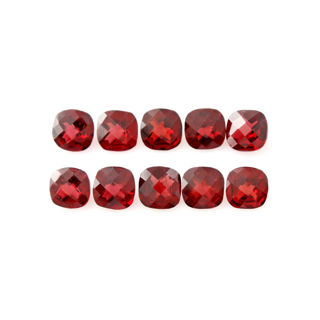 Cushion Shape Garnet Gemstone, 7mm Checker Cut 10Pcs Garnet Gemstones