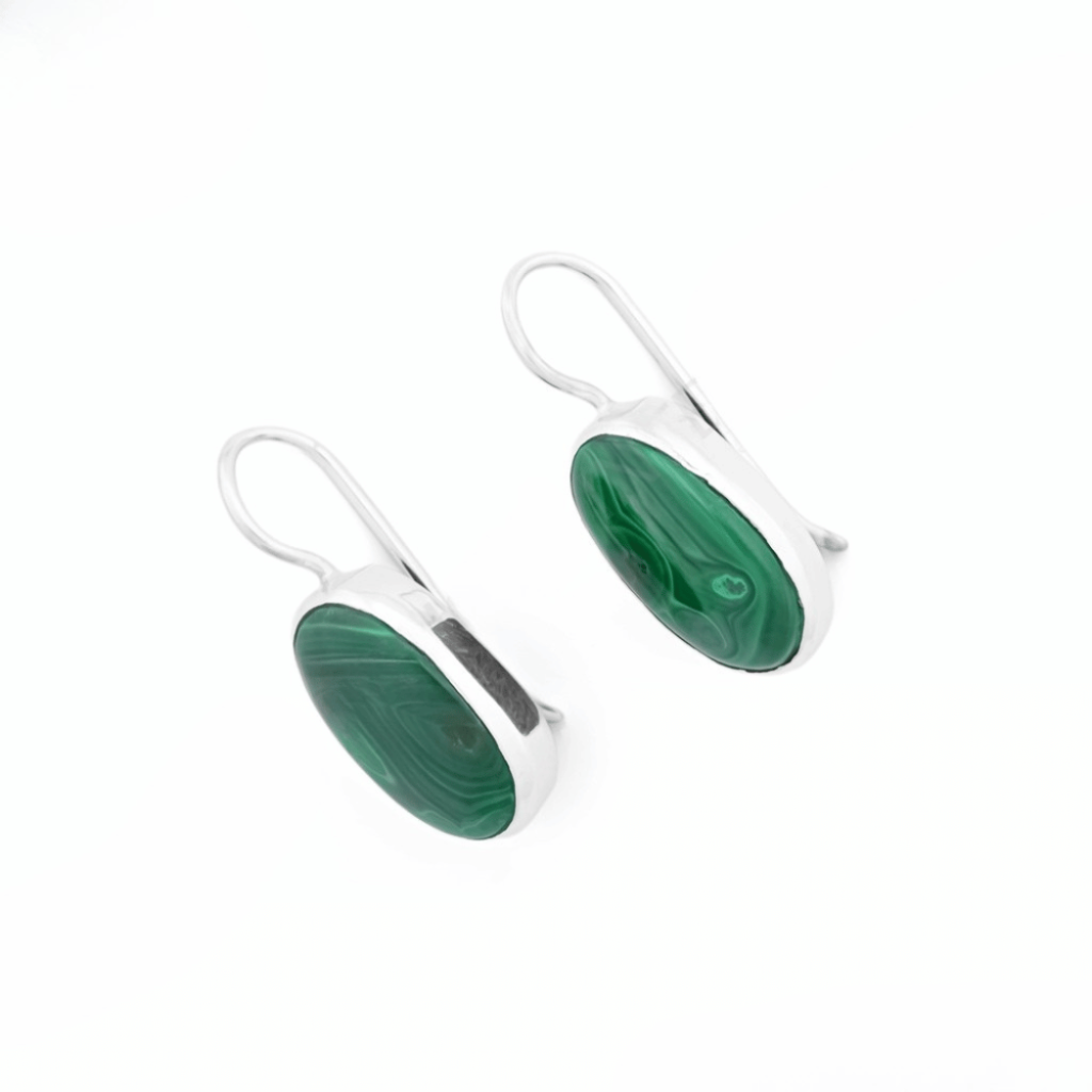 Natural Green Malachite Gemstone Dangle Sterling Silver Women Earrings