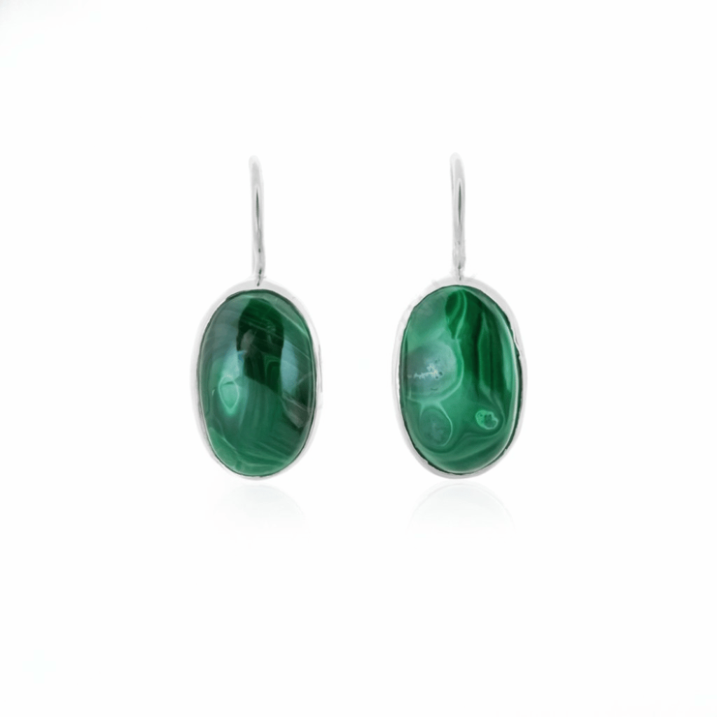 Natural Green Malachite Gemstone Dangle Sterling Silver Women Earrings