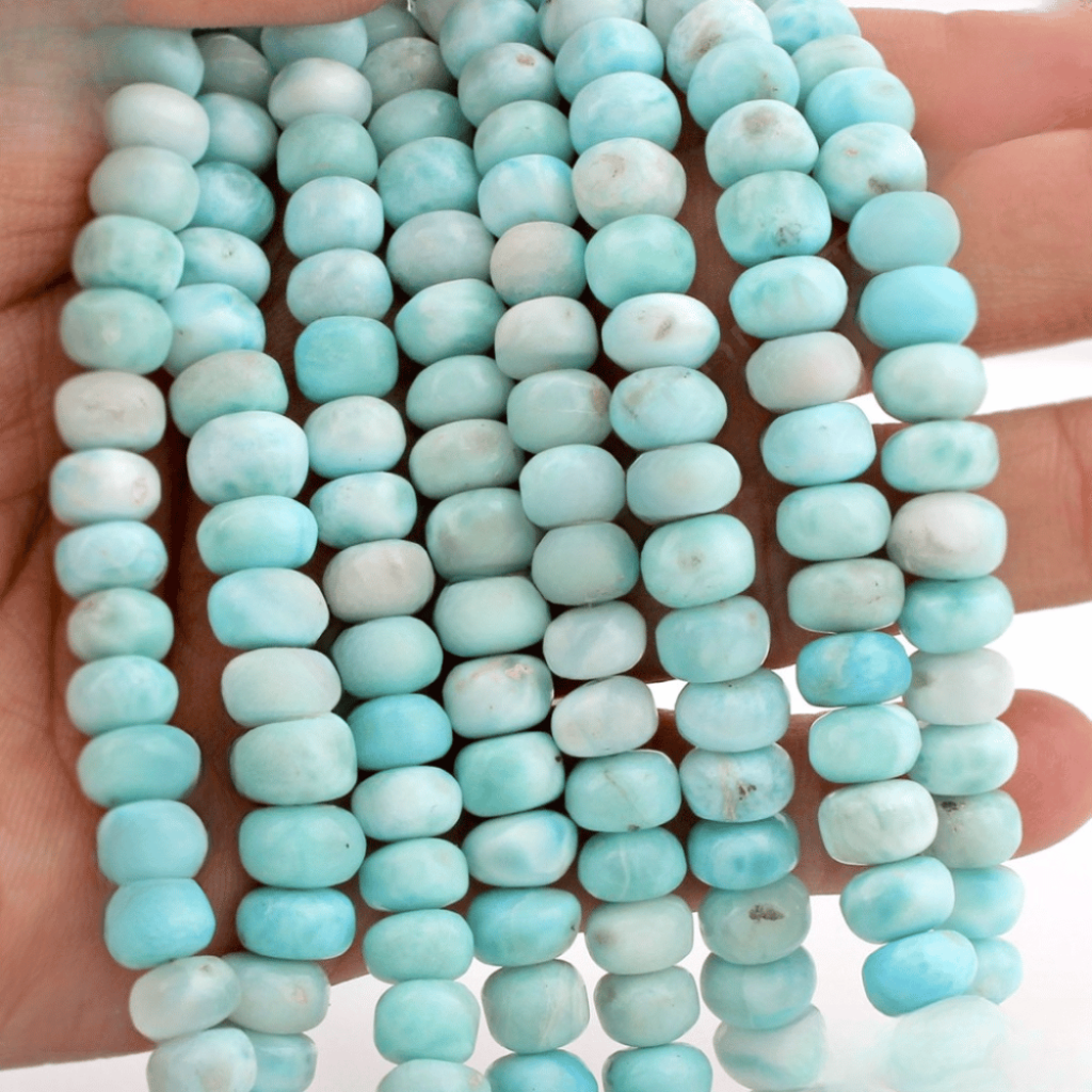 Round 7-9mm Natural Plain Larimar Handmade 8 Strands Beads