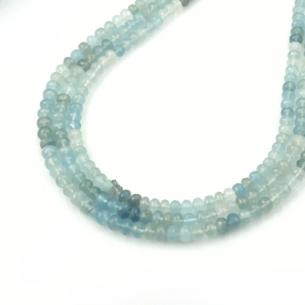 Natural Aquamarine Beaded Necklace, Round Shape, 6-8mm Beads Mala