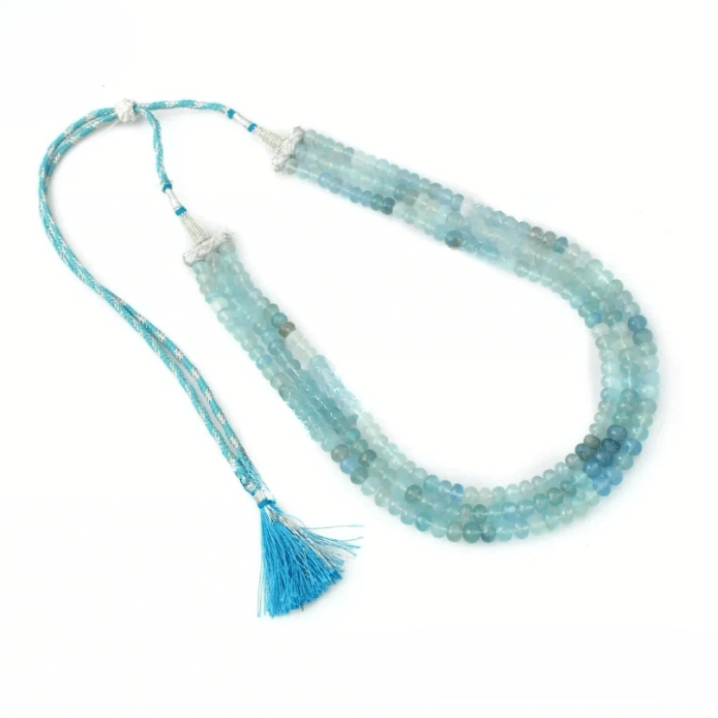 Natural Aquamarine Beaded Necklace, Round Shape, 6-8mm Beads Mala