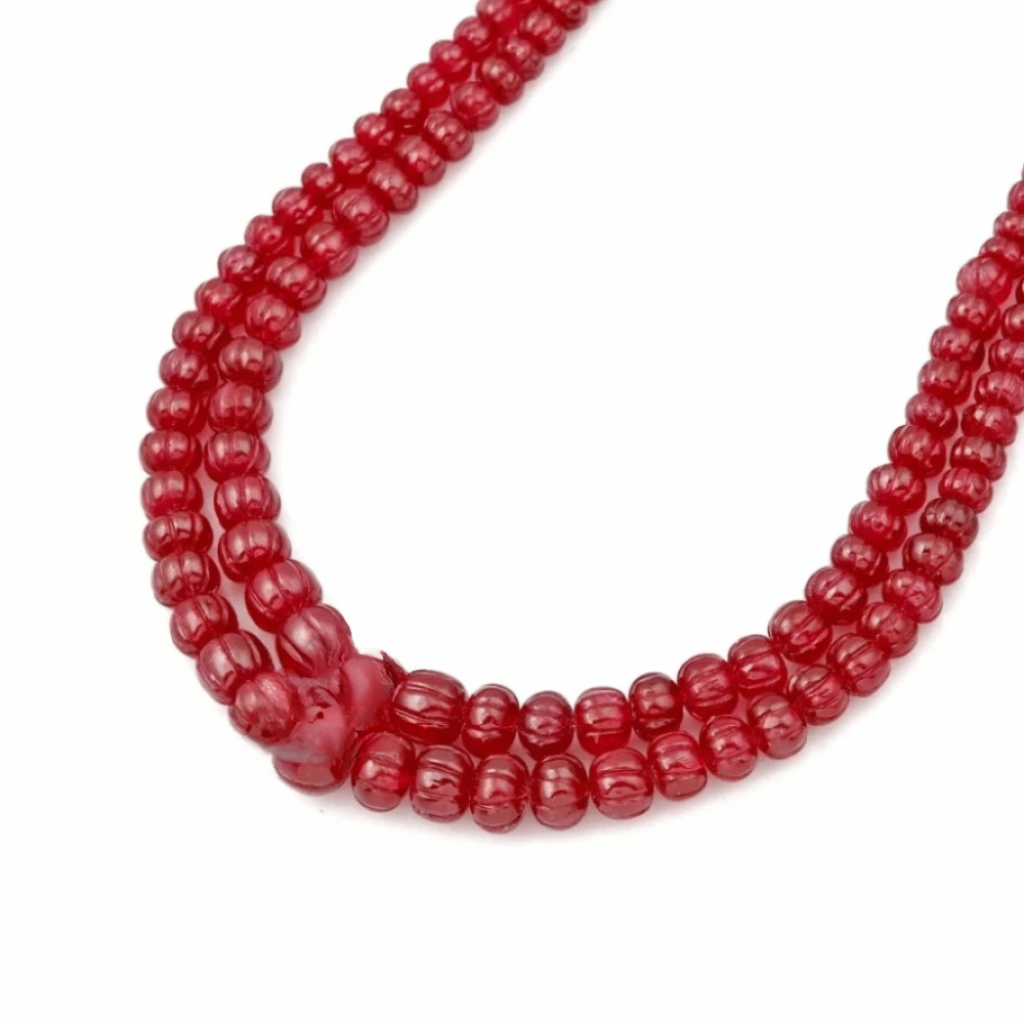 Imitation Ruby Melon Shape Beaded Necklace 5.5 x 13 mm Approx.