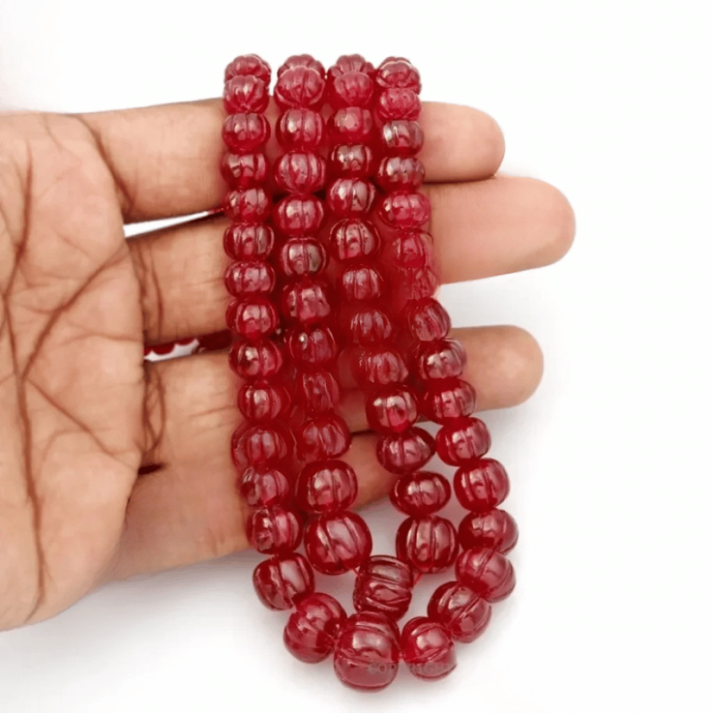 Imitation Ruby Melon Shape Beaded Necklace 5.5 x 13 mm Approx.