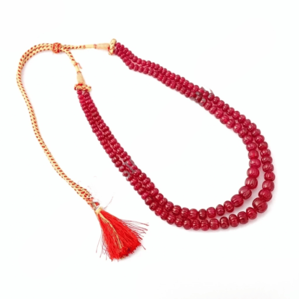 Imitation Ruby Melon Shape Beaded Necklace 5.5 x 13 mm Approx.