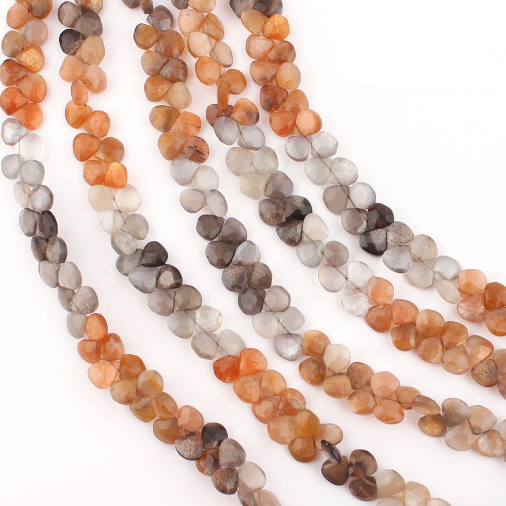 Natural Multi Moonstone Faceted 7mm Heart Shape Beads