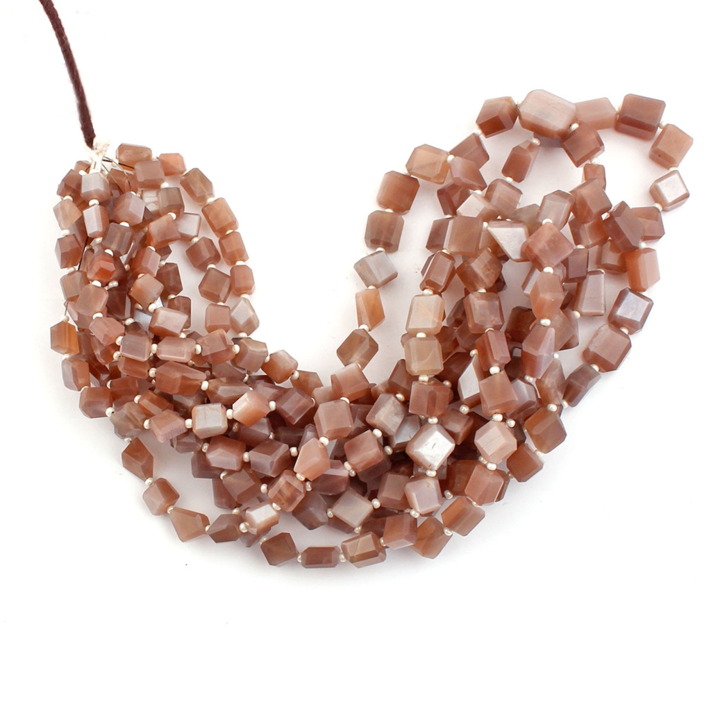 Chocolate Moonstone Faceted Gemstone 6 Strands Tumble Beads
