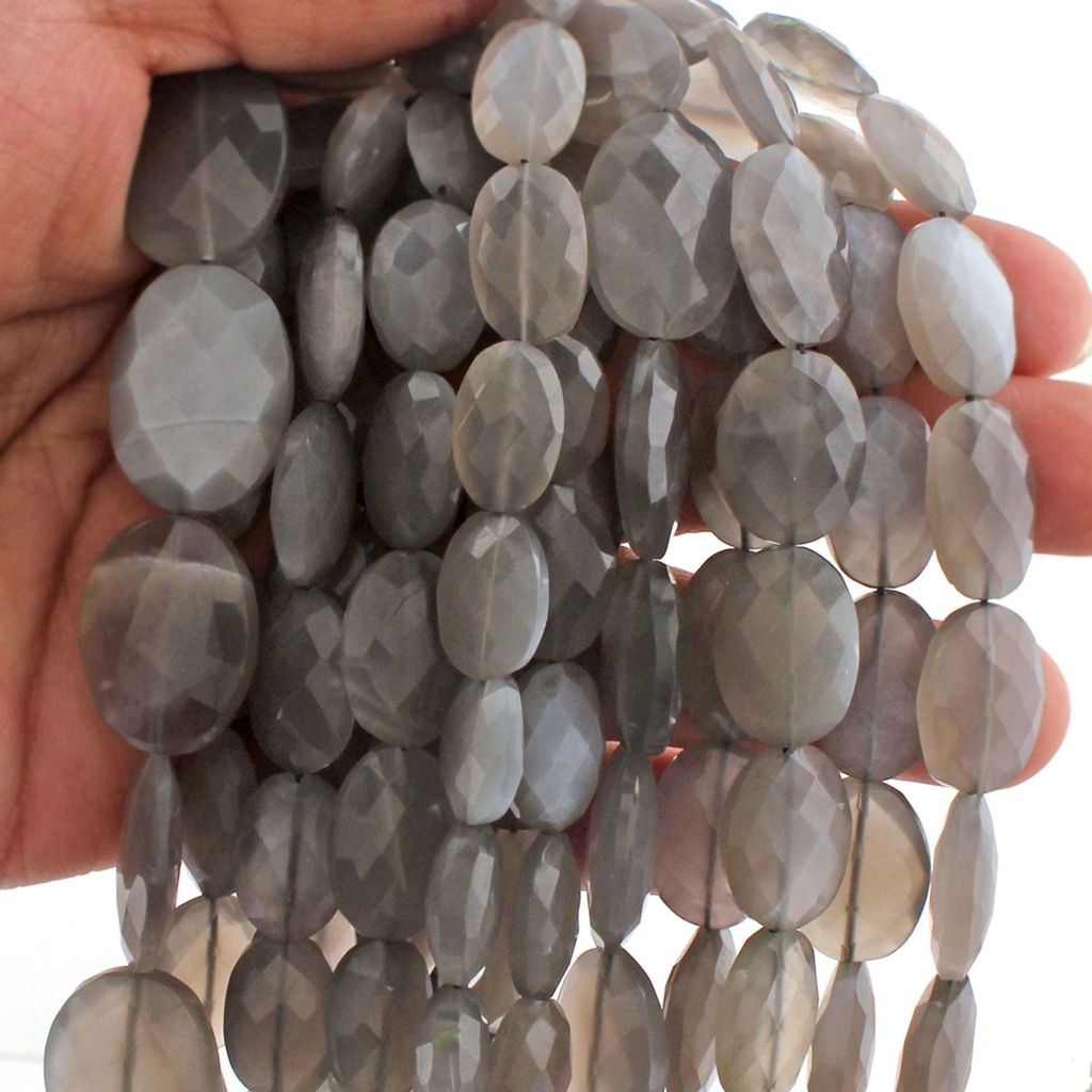Gray Moonstone Faceted Oval Beads For Jewelry Making