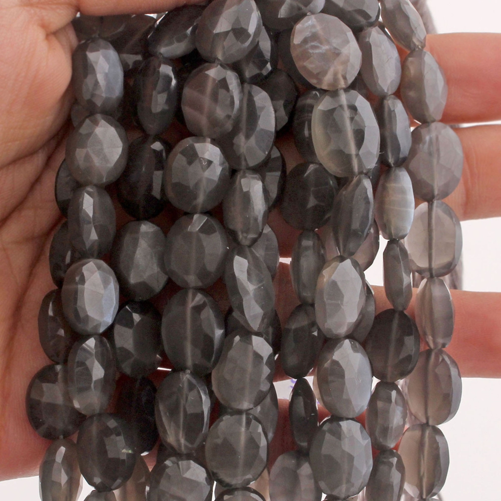 Gray Moonstone Faceted Oval Handmade Gemstone Beads