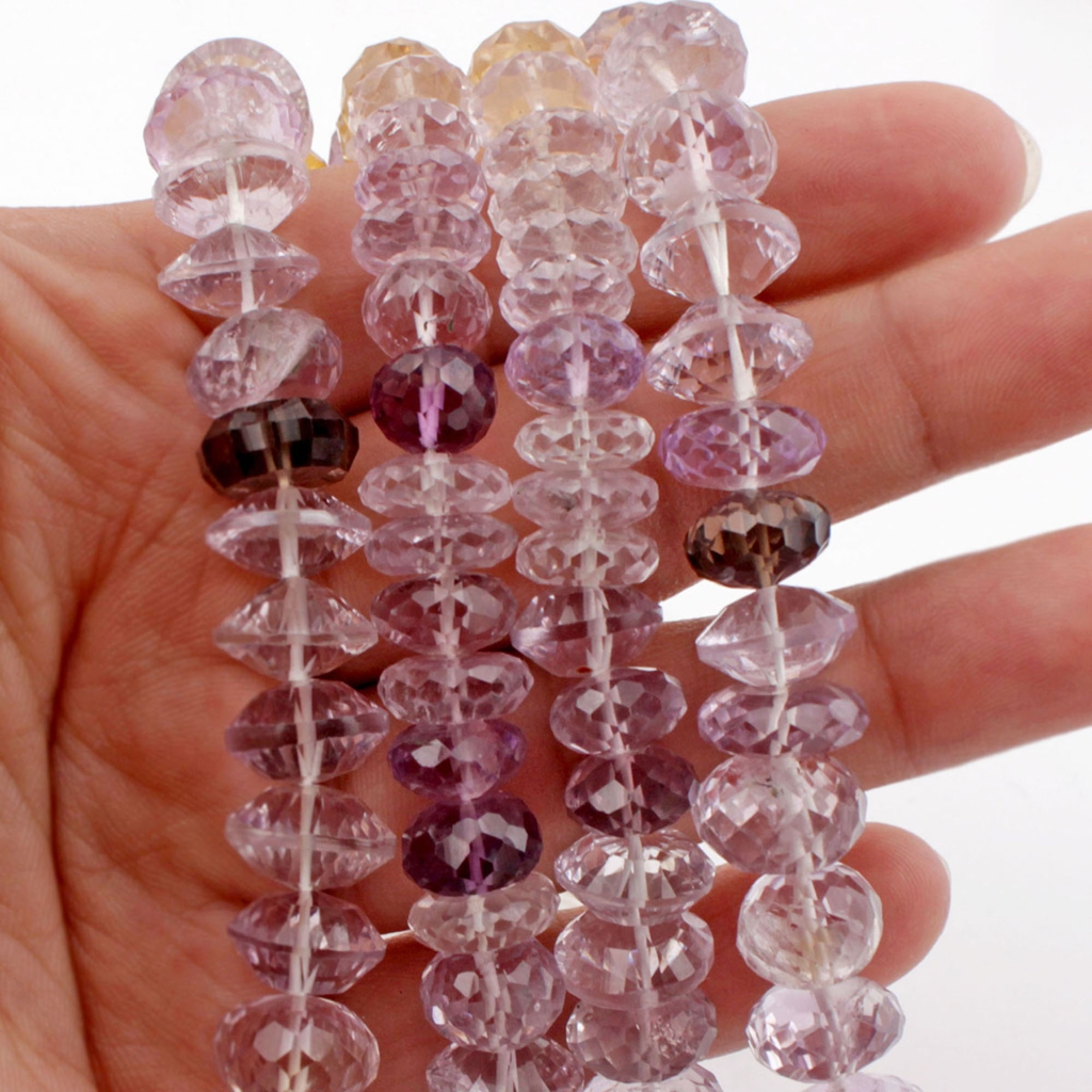 Natural Multi Quartz Round Faceted 2 Strands Beads For Jewelry